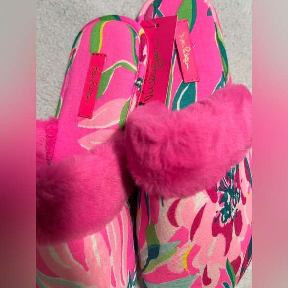 Lilly Pulitzer Pink and Green Floral Slippers, 9-10 - Picture 2 of 4